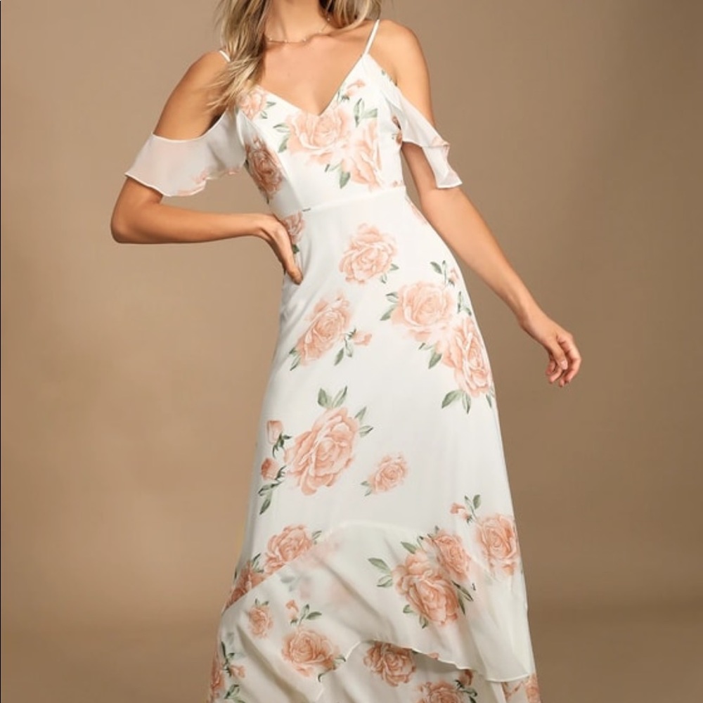 Lulus | Take you there ivory floral print maxi dress | size S